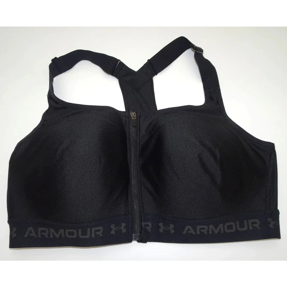 Under Armour Black Sports Bra Front Zipper, 38D - Picture 1 of 7